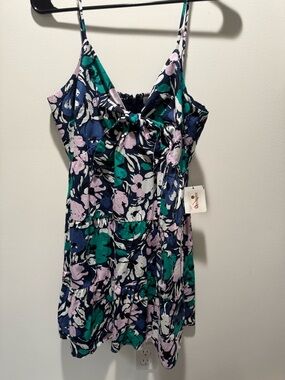 moodie Navy Floral Tie-Front Spaghetti Strap Dress